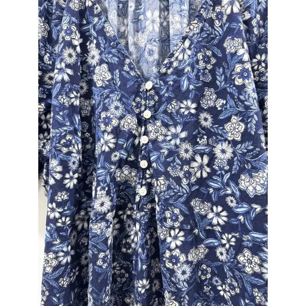 Old Navy Blue Floral Print Puff Sleeve All-Day Spring Long Maxi Dress- Size XL - Picture 9 of 9